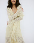 CLEMENTINA MAXI DRESS IN ANTIQUE YELLOW NYLON LACE - De La Vali