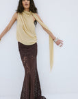 MENORCA TOP IN ANTIQUE YELLOW VISCOSE GEORGETTE - De La Vali