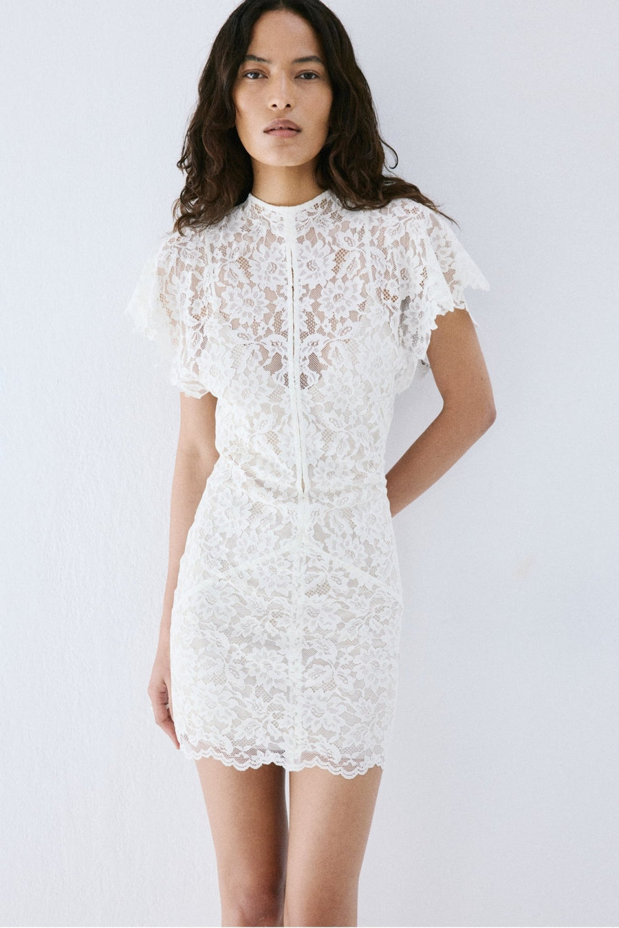 LAIA MINI DRESS IN IVORY NYLON LACE