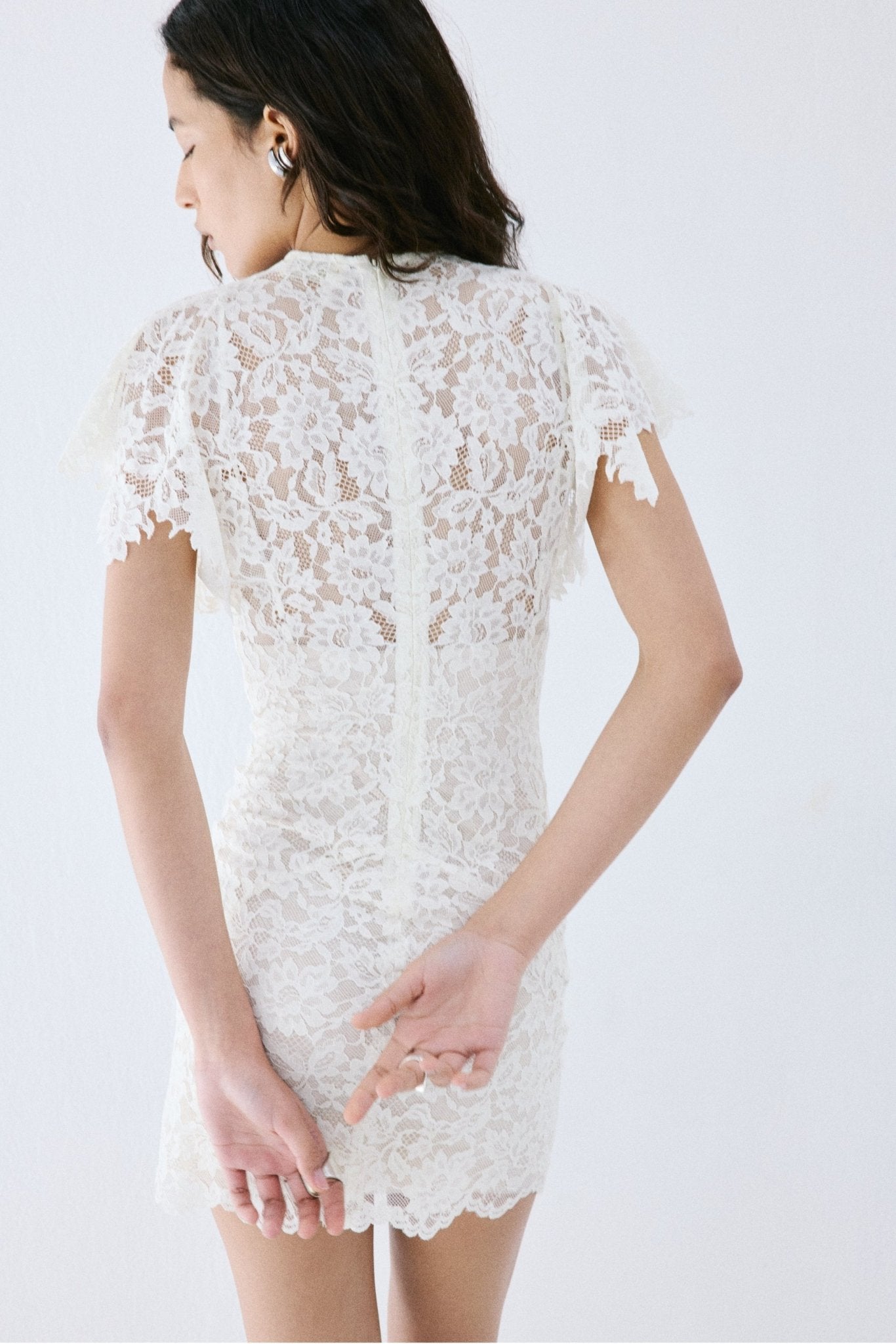LAIA MINI DRESS IN IVORY NYLON LACE - De La Vali