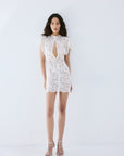 LAIA MINI DRESS IN IVORY NYLON LACE - De La Vali