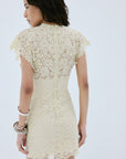 LAIA MINI DRESS IN ANTIQUE YELLOW NYLON LACE - De La Vali