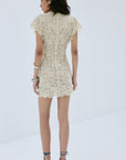 LAIA MINI DRESS IN ANTIQUE YELLOW NYLON LACE - De La Vali