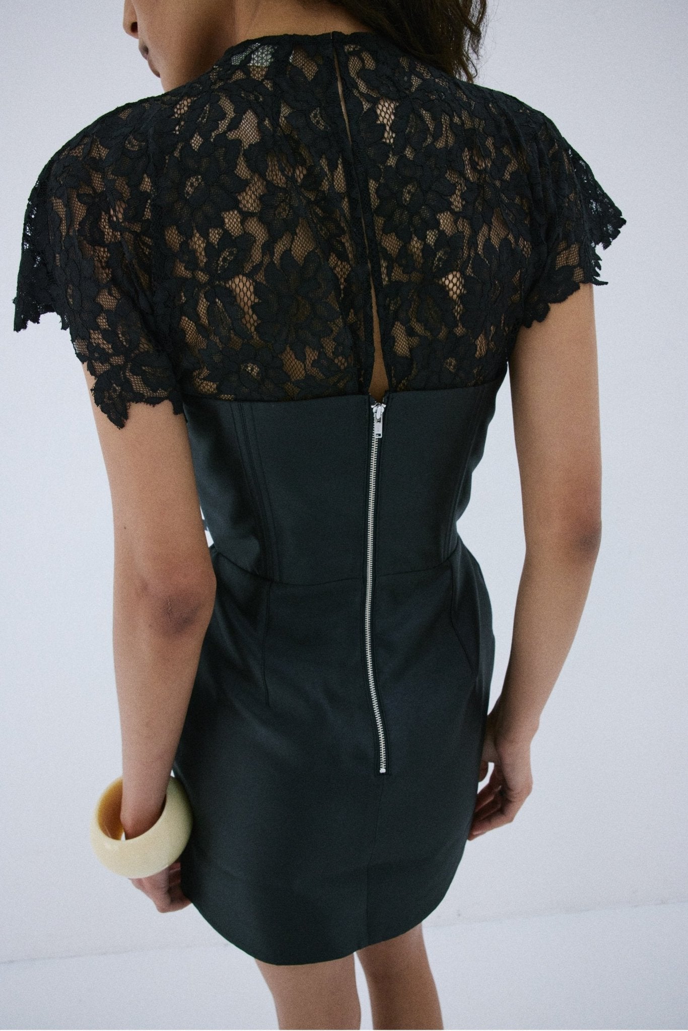 CATALINA MINI DRESS IN BLACK TWILL - De La Vali