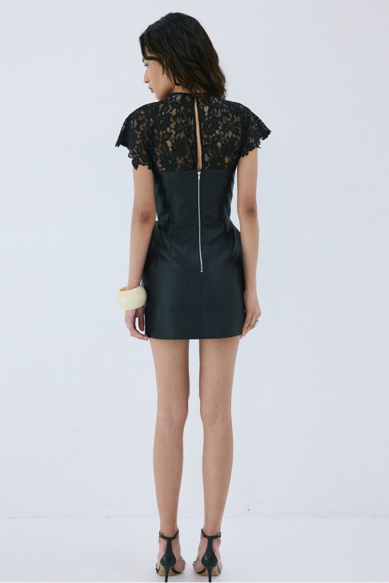 CATALINA MINI DRESS IN BLACK TWILL - De La Vali
