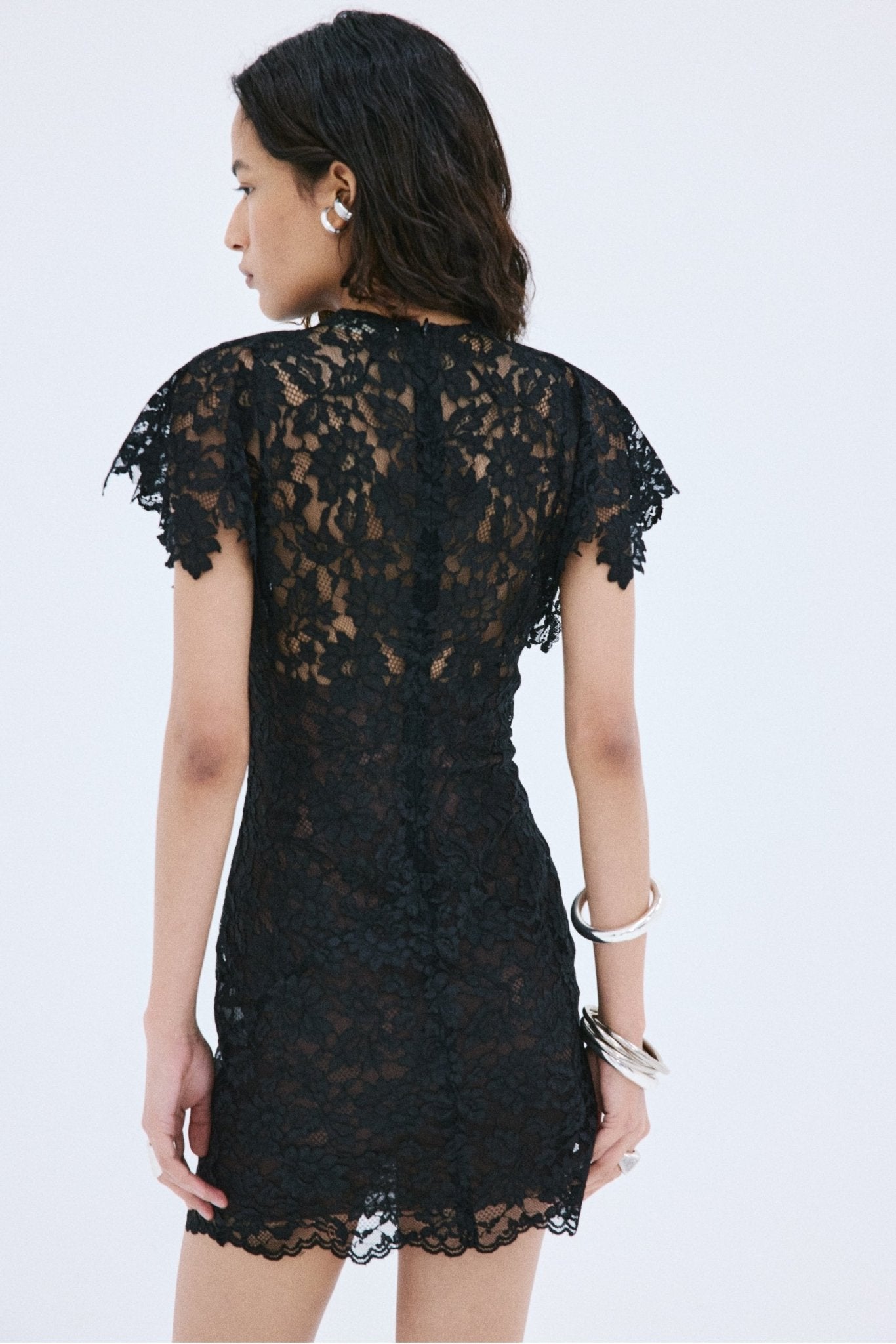 LAIA MINI DRESS IN BLACK NYLON LACE - De La Vali