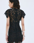 LAIA MINI DRESS IN BLACK NYLON LACE - De La Vali