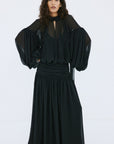 SOLANA MAXI DRESS IN BLACK POLY CHIFFON - De La Vali