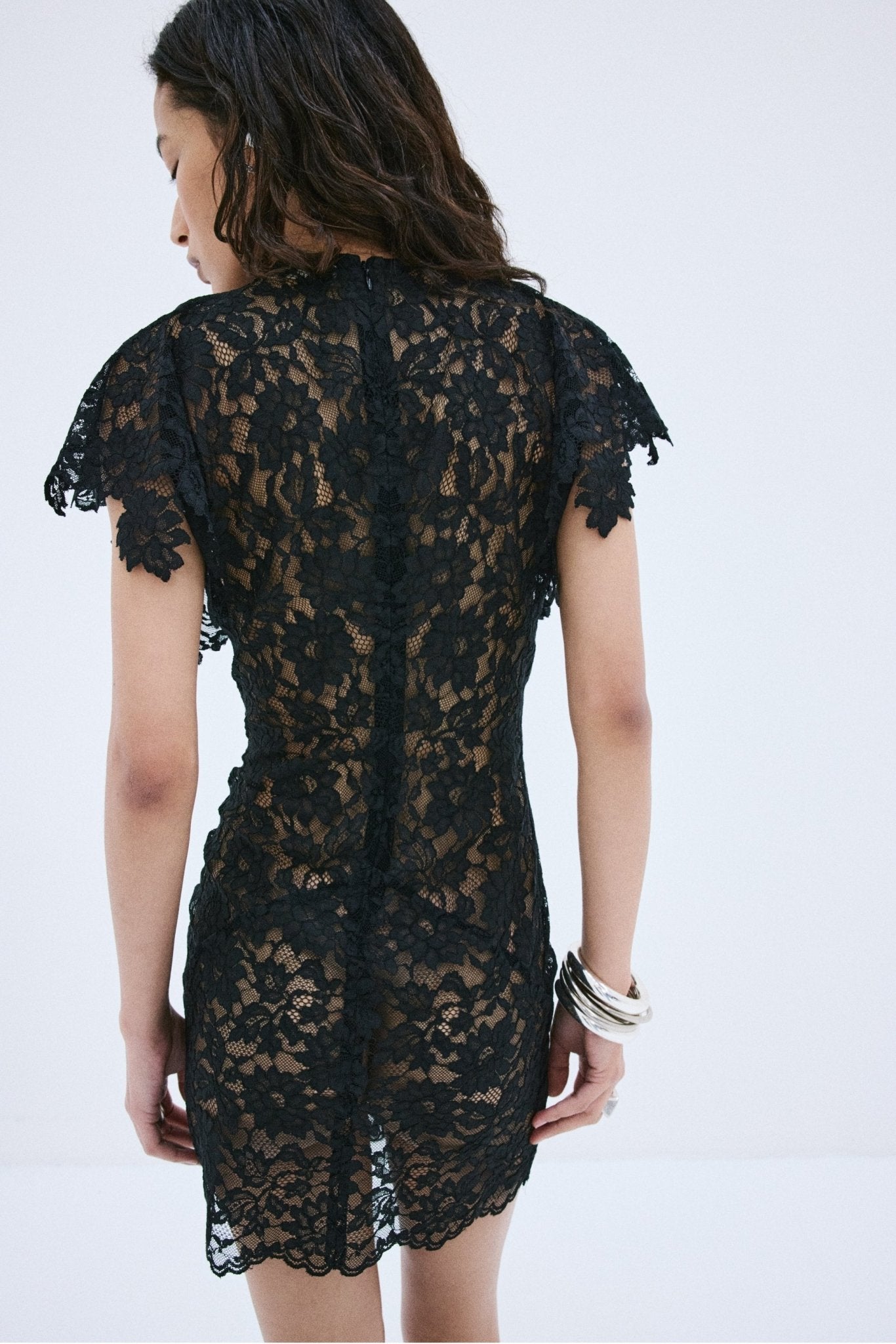 LAIA MINI DRESS IN BLACK NYLON LACE - De La Vali