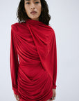 PERISA MINI DRESS IN RUBY RED SPANDEX JERSEY - De La Vali