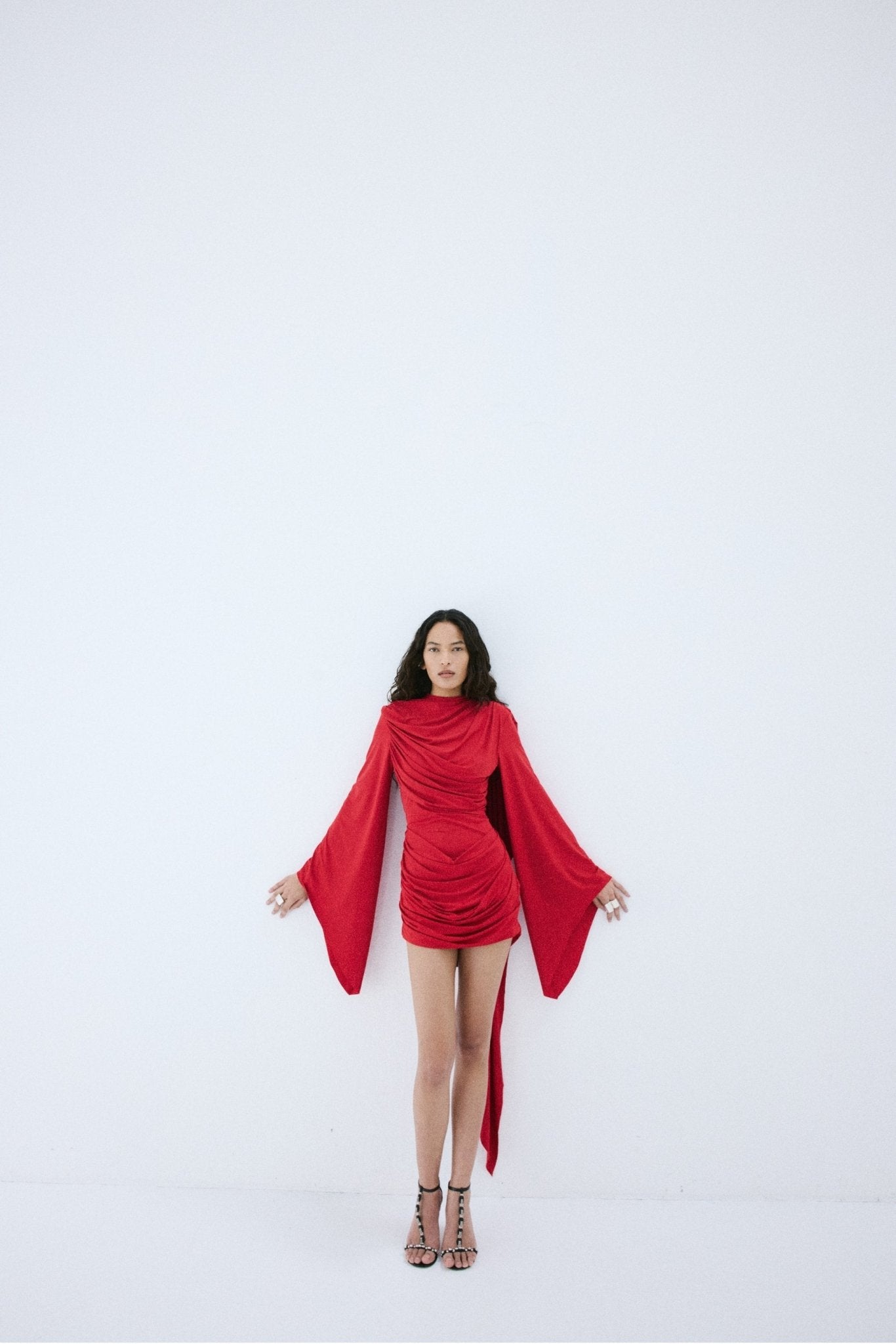 PERISA MINI DRESS IN RUBY RED SPANDEX JERSEY - De La Vali