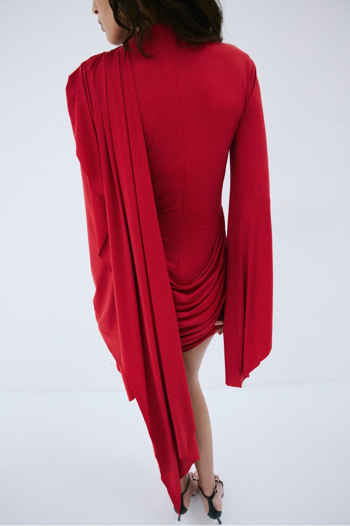 PERISA MINI DRESS IN RUBY RED SPANDEX JERSEY - De La Vali