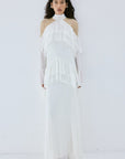 ETEREO MAXI DRESS IN IVORY VISCOSE GEORGETTE AND LACE - De La Vali