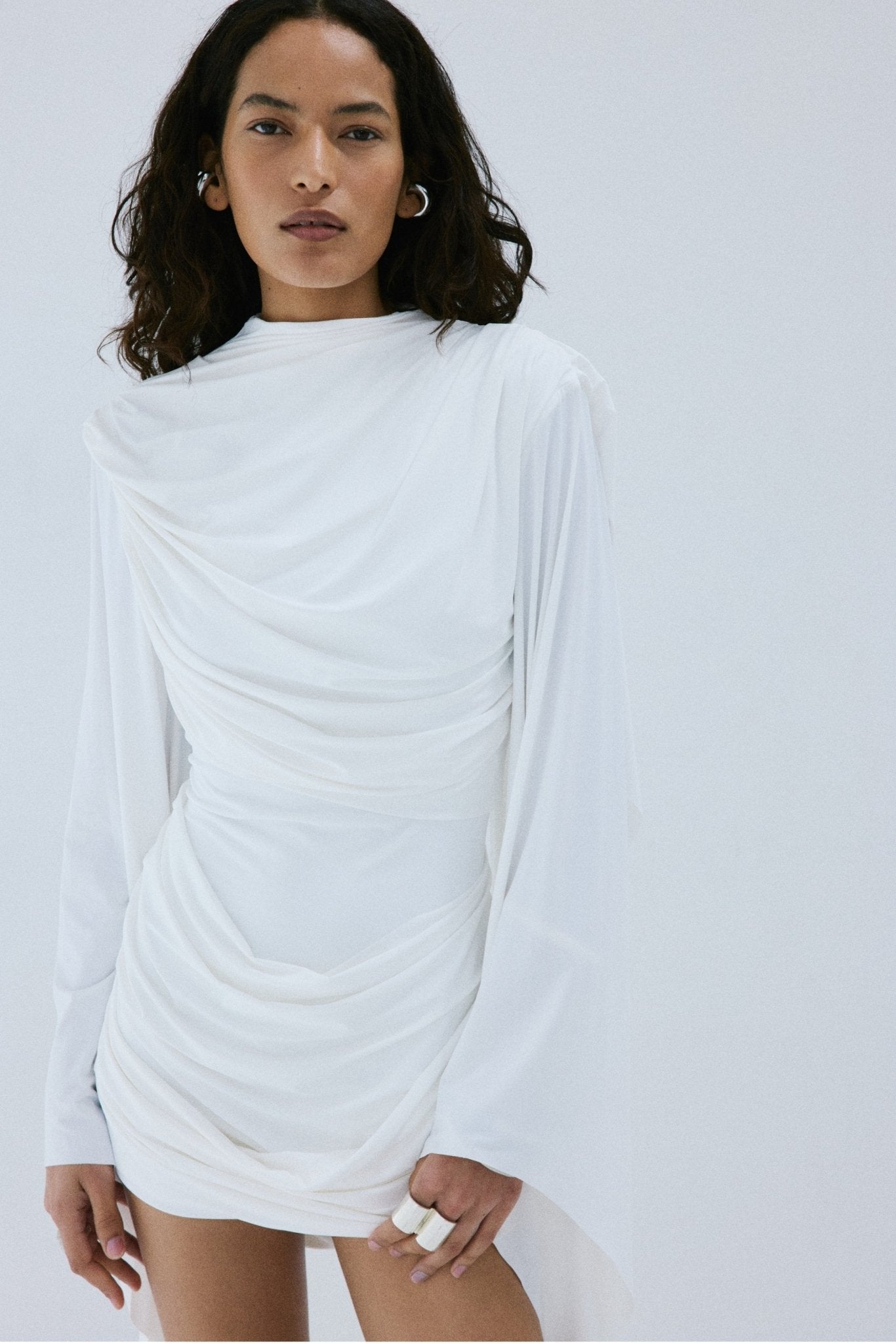 PERISA MINI DRESS IN IVORY SPANDEX JERSEY - De La Vali