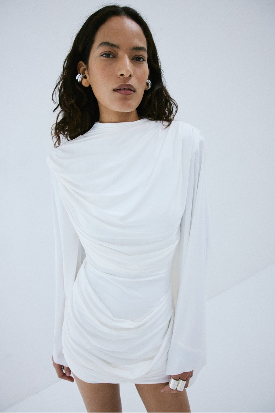 PERISA MINI DRESS IN IVORY SPANDEX JERSEY
