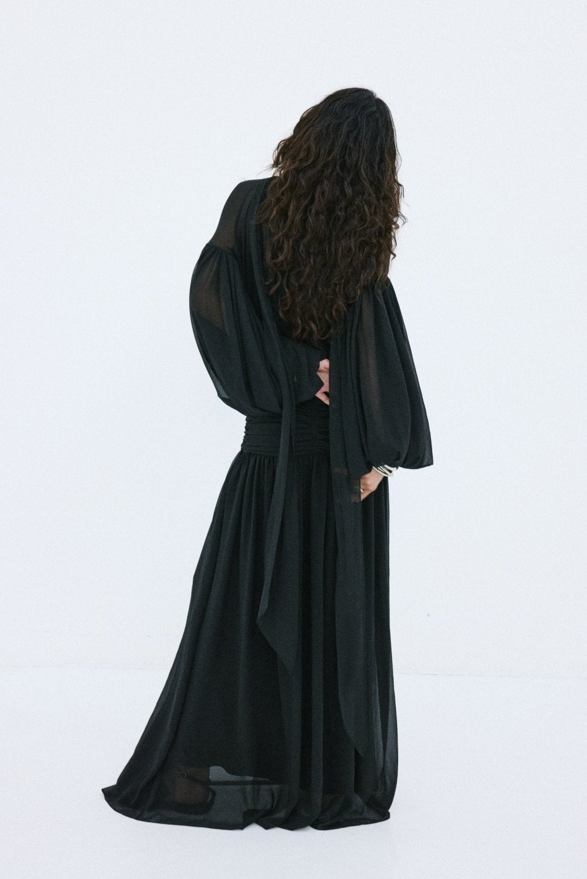 SOLANA MAXI DRESS IN BLACK POLY CHIFFON - De La Vali