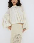PASION SKIRT IN ANTIQUE YELLOW NYLON LACE - De La Vali