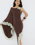 VETA MAXI DRESS IN BROWN CREPE DE CHINE - De La Vali
