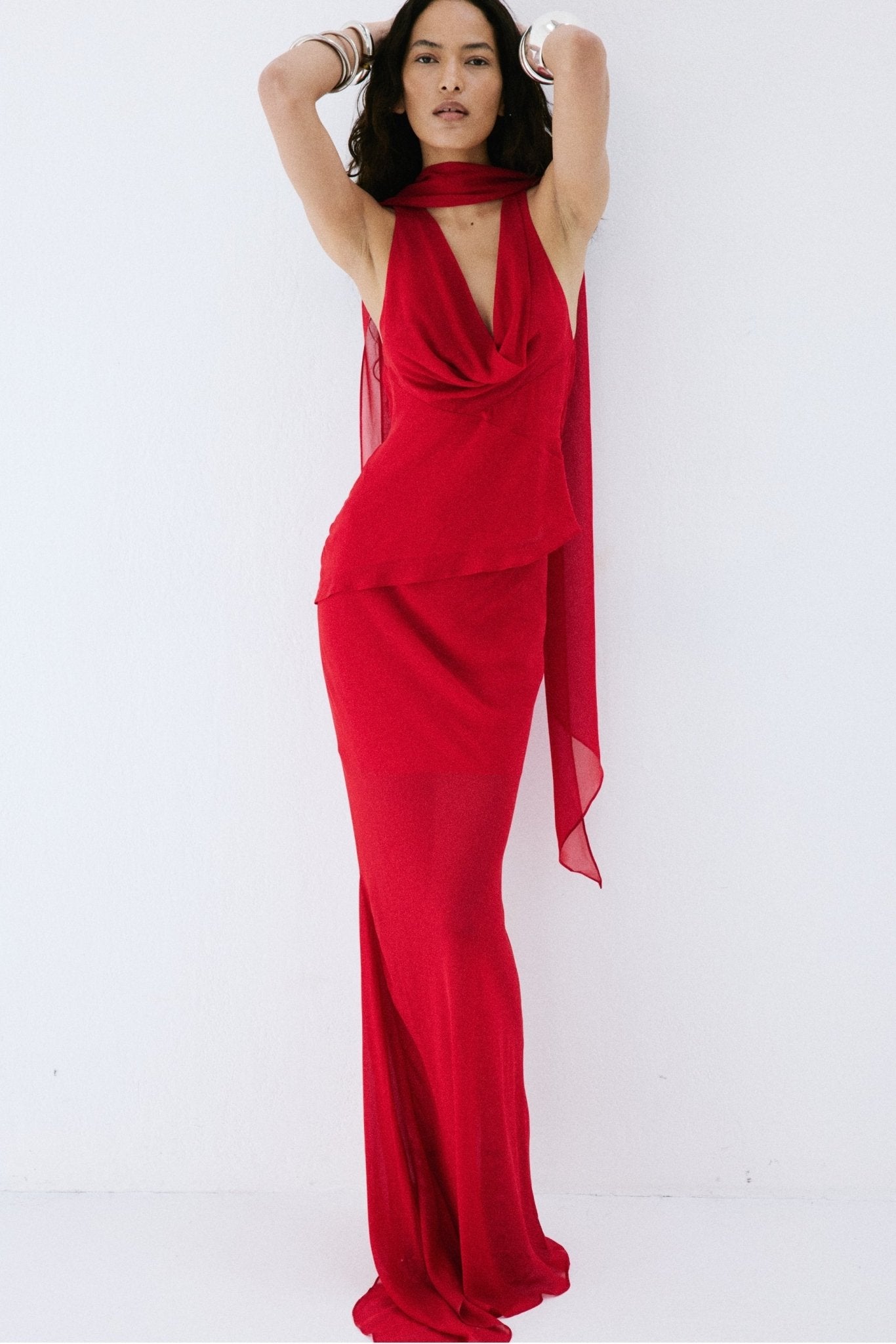 DIOSA SKIRT IN RUBY RED VISCOSE GEORGETTE - De La Vali