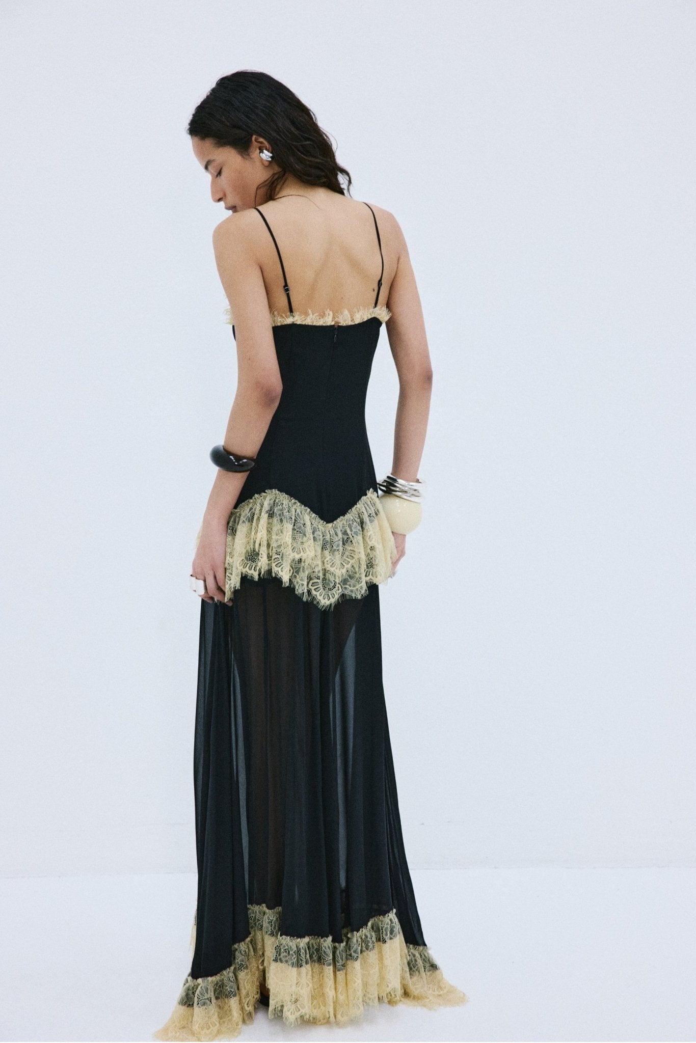 ESTELA MAXI DRESS IN BLACK VISCOSE GEORGETTE - De La Vali
