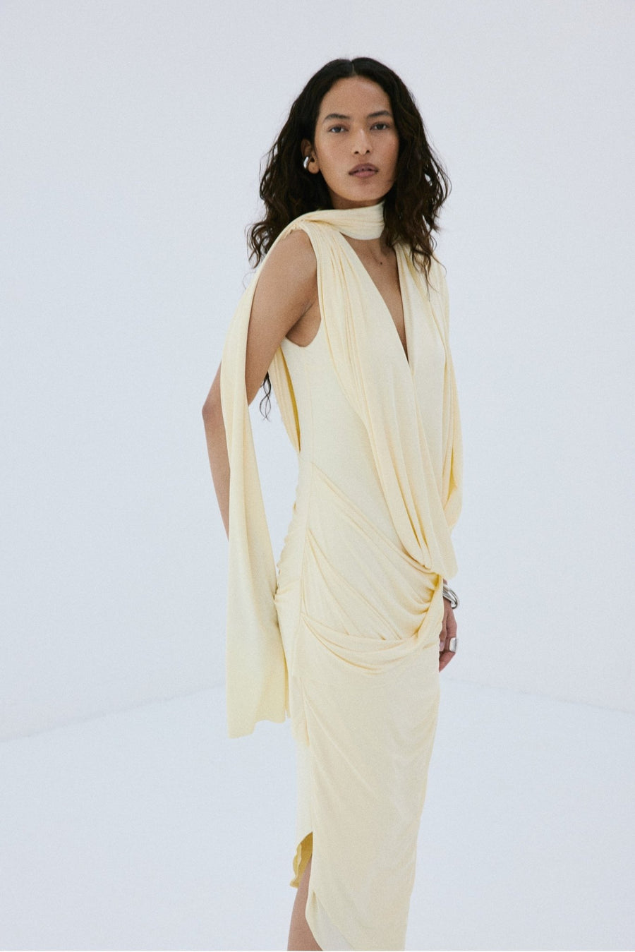 la di da midi dress Dazira | Cream Square-Neck Midi Dress With Drop-Waist Club L London