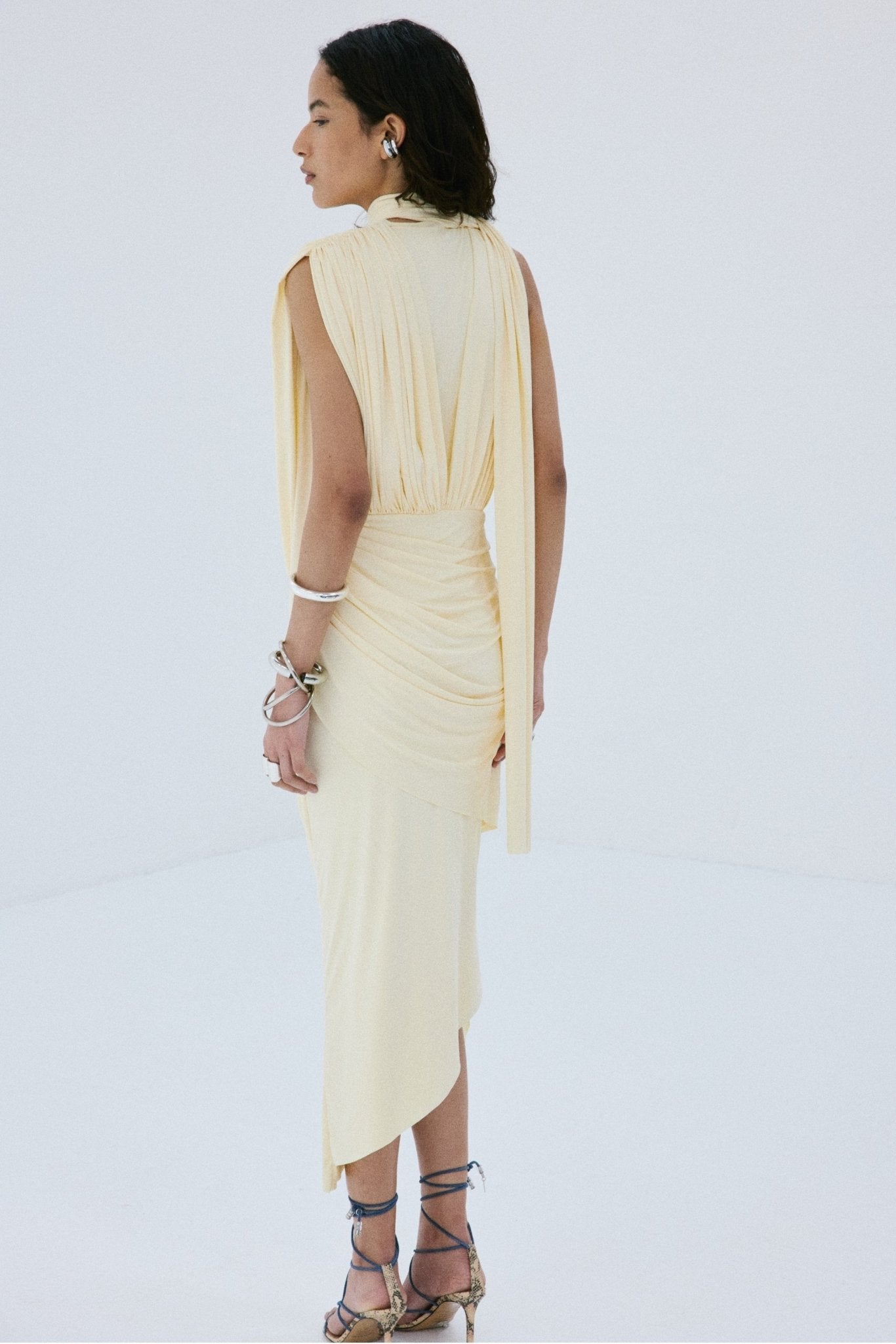 ALMA MIDI DRESS IN CREAM SPANDEX JERSEY - De La Vali