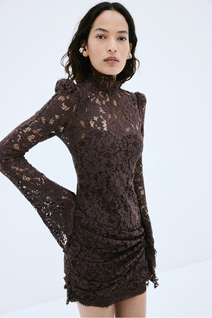 de la vali bodita long-sleeve lace mini dress de La Vali, Bodita cotton-blend lace minidress, Women, Brown, US 12, Dresses