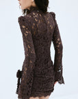 BODITA MINI DRESS IN BROWN COTTON LACE - De La Vali