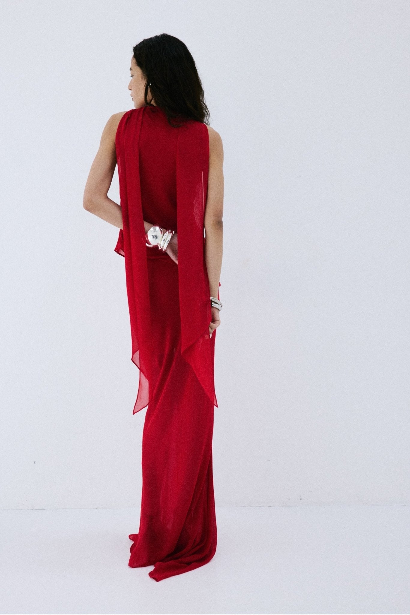 DIOSA SKIRT IN RUBY RED VISCOSE GEORGETTE - De La Vali
