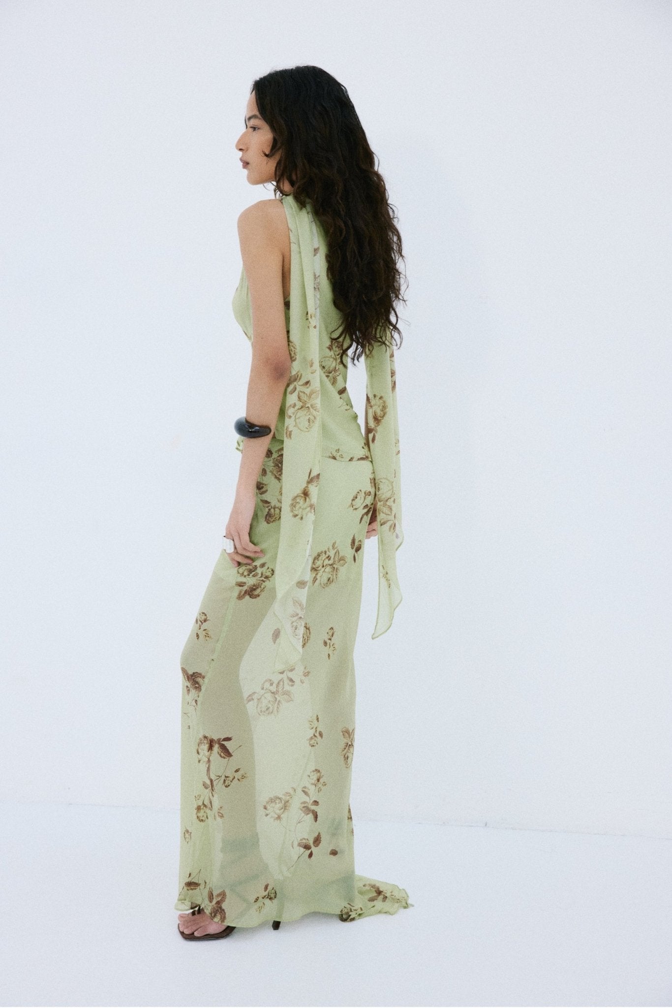 DIOSA SKIRT IN ROSA PALO GREEN VISCOSE GEORGETTE - De La Vali