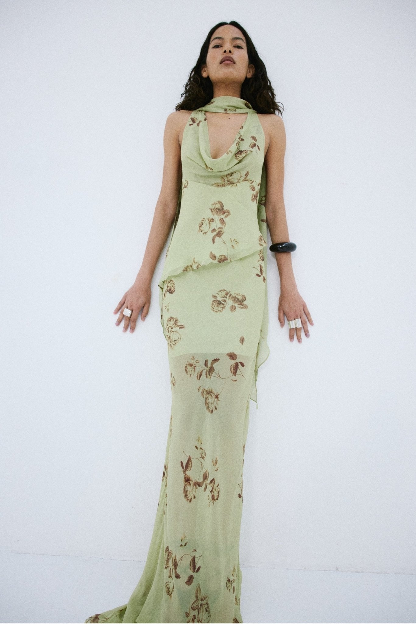 DIOSA SKIRT IN ROSA PALO GREEN VISCOSE GEORGETTE - De La Vali
