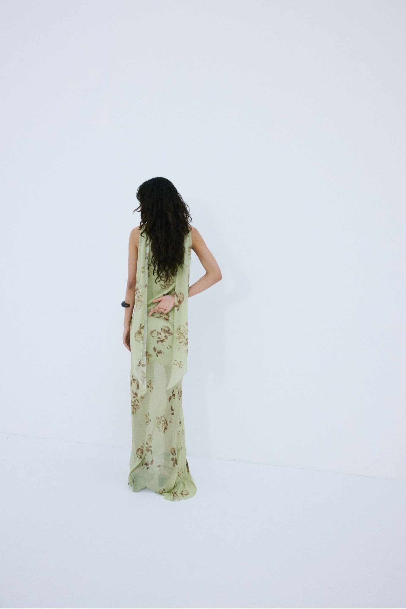 DIOSA SKIRT IN ROSA PALO GREEN VISCOSE GEORGETTE - De La Vali