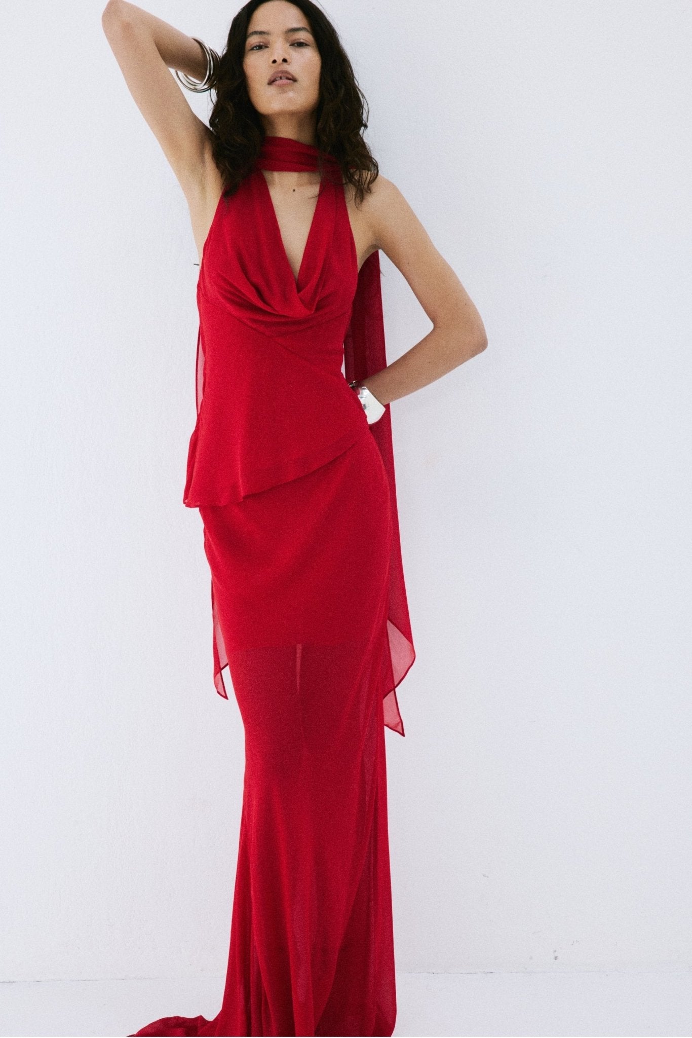 DIOSA SKIRT IN RUBY RED VISCOSE GEORGETTE - De La Vali