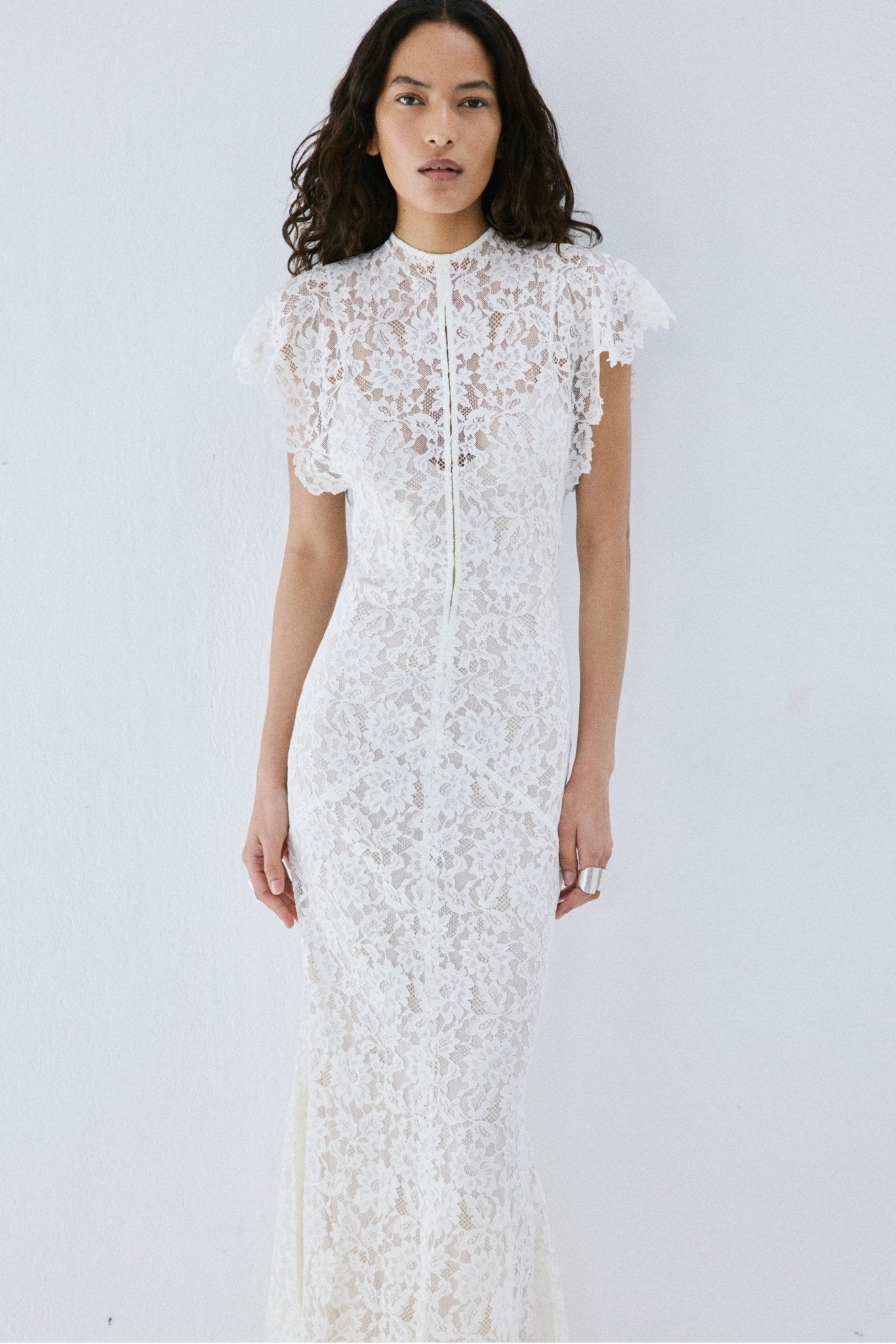 LAIA MAXI DRESS IN IVORY NYLON LACE - De La Vali