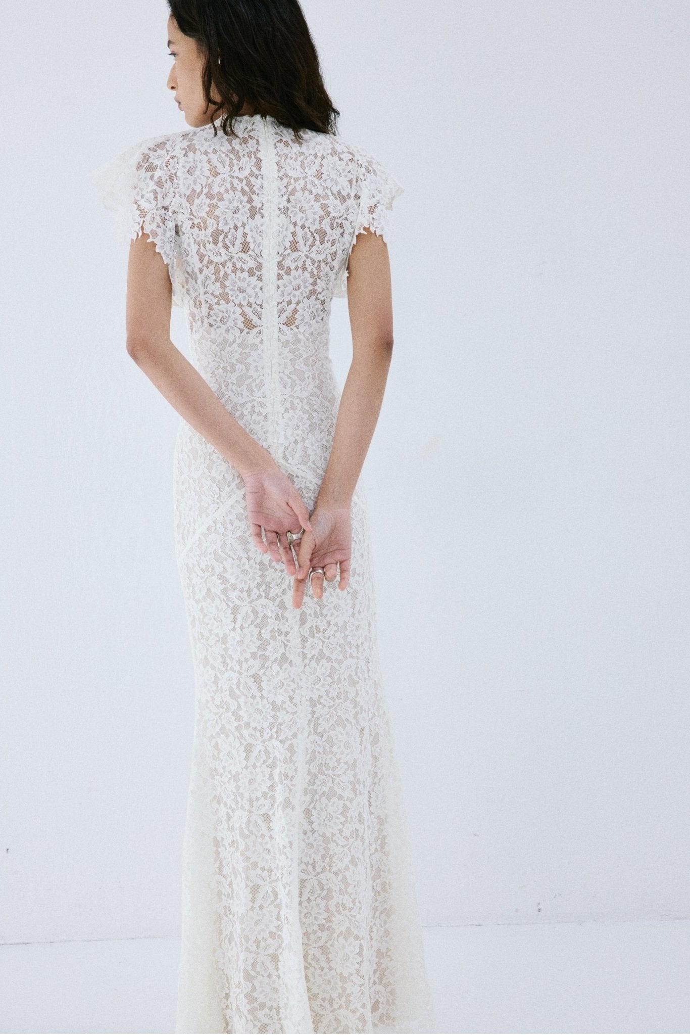 LAIA MAXI DRESS IN IVORY NYLON LACE - De La Vali