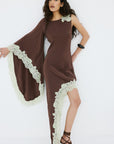 VETA MAXI DRESS IN BROWN CREPE DE CHINE - De La Vali