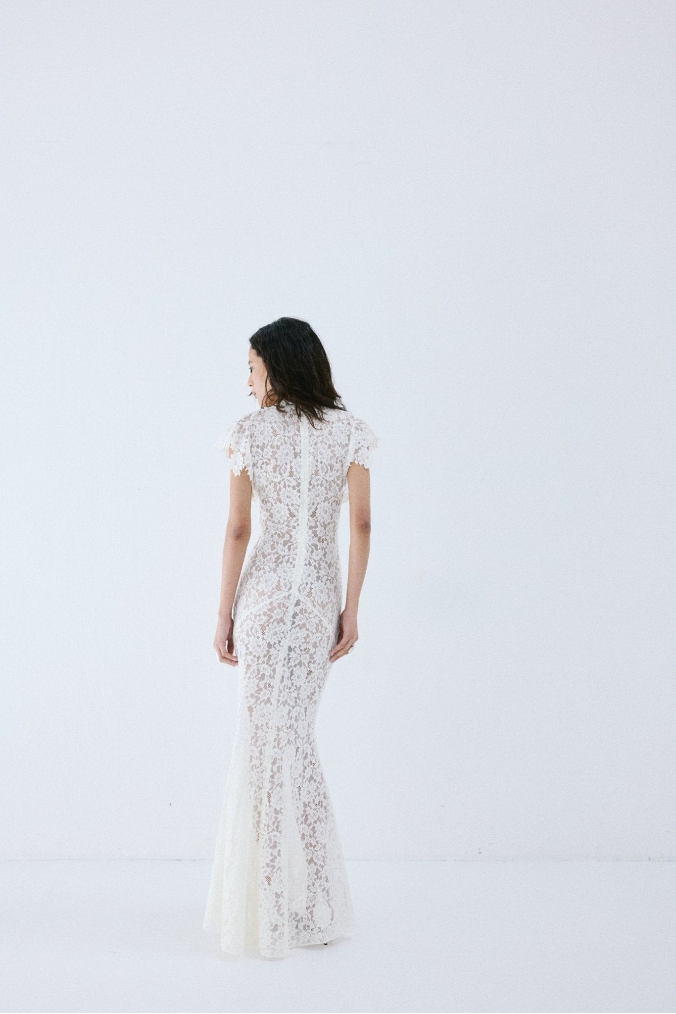 LAIA MAXI DRESS IN IVORY NYLON LACE - De La Vali