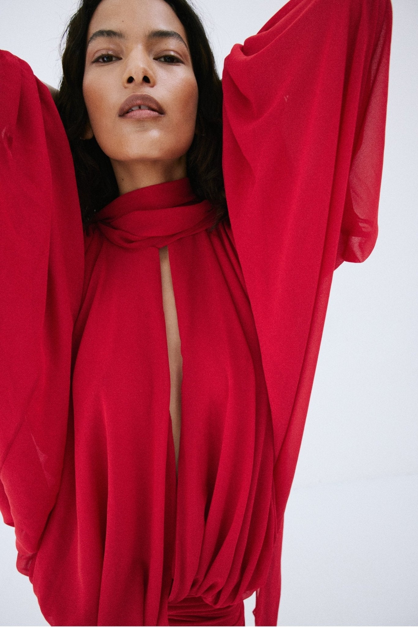 MAITE MINI DRESS IN RUBY RED CHIFFON - De La Vali
