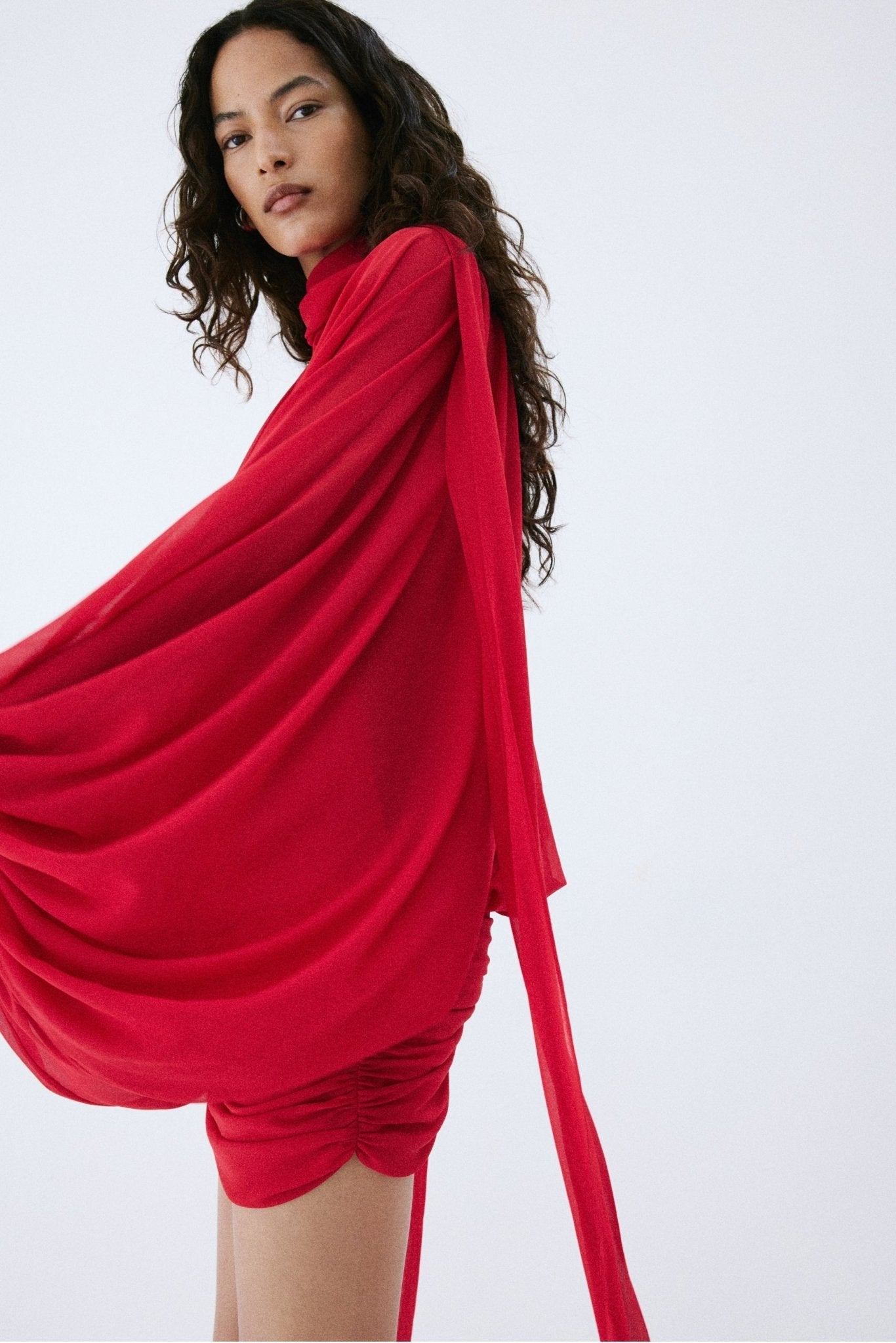 MAITE MINI DRESS IN RUBY RED CHIFFON - De La Vali