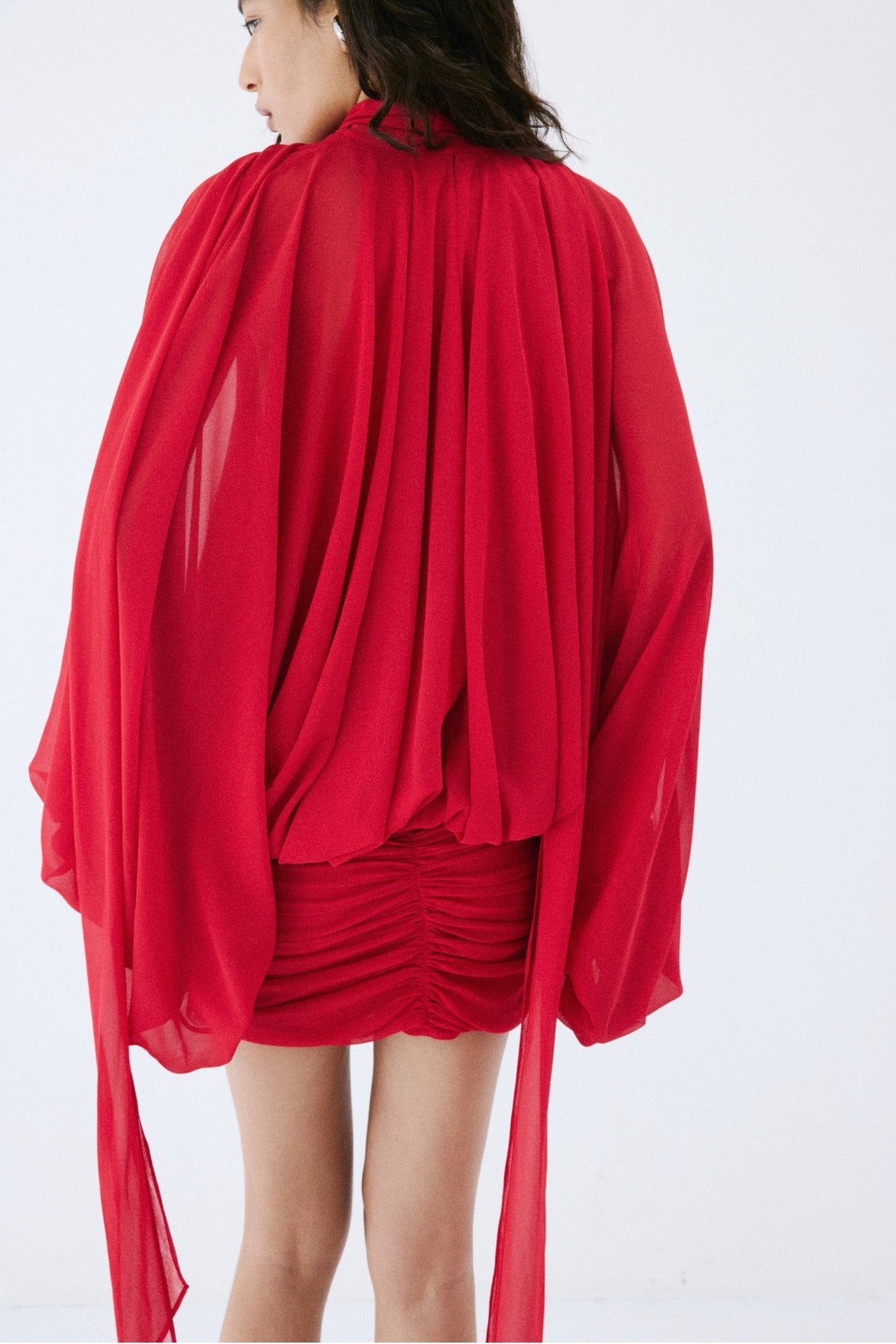 MAITE MINI DRESS IN RUBY RED CHIFFON - De La Vali