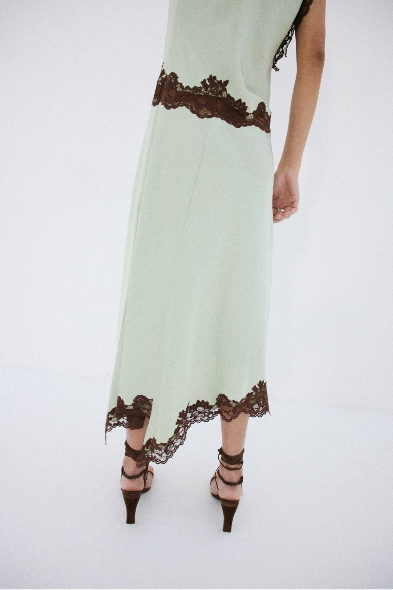 ADRIANA MIDI DRESS IN MINT GREEN DOUBLE SATIN - De La Vali
