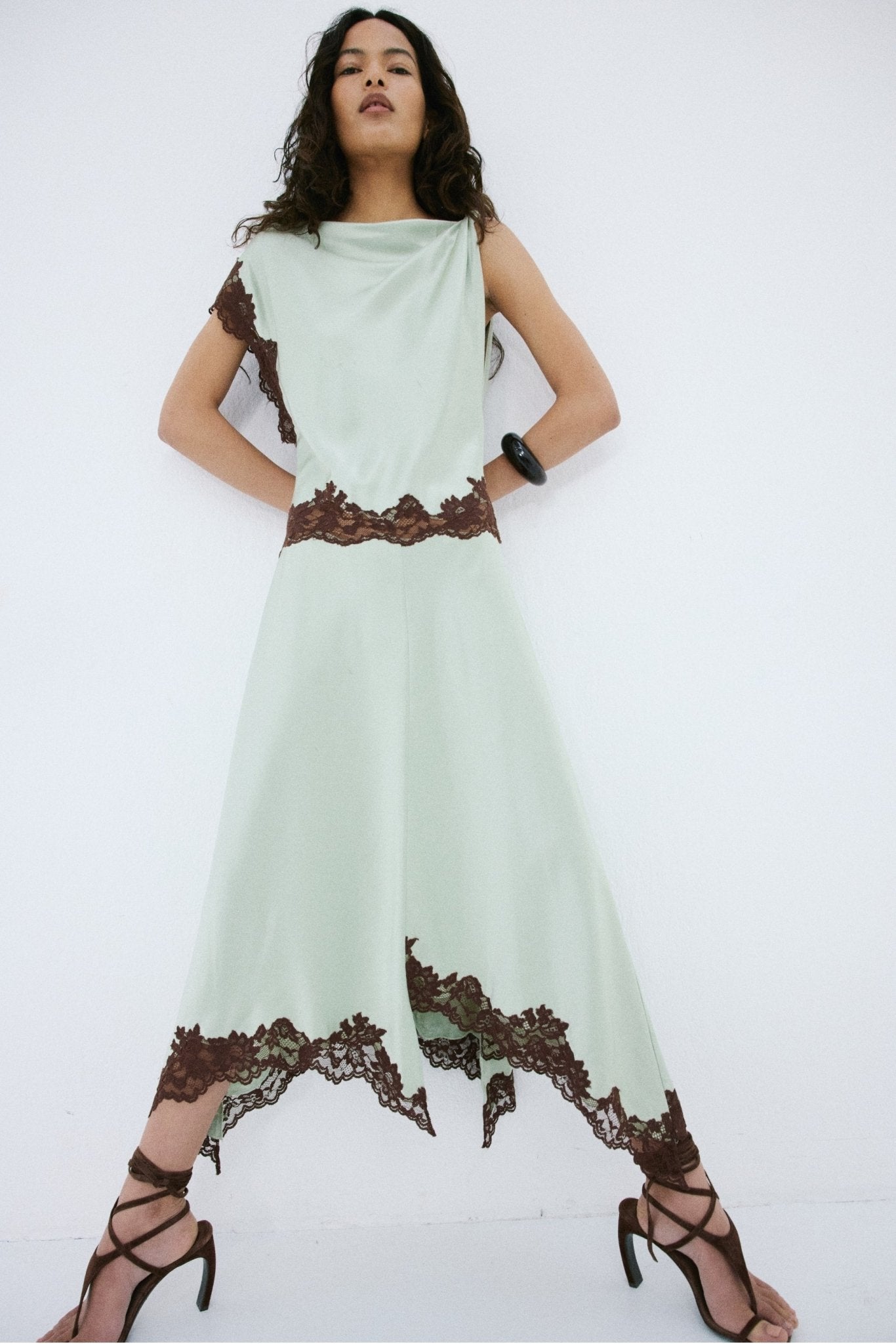ADRIANA MIDI DRESS IN MINT GREEN DOUBLE SATIN - De La Vali