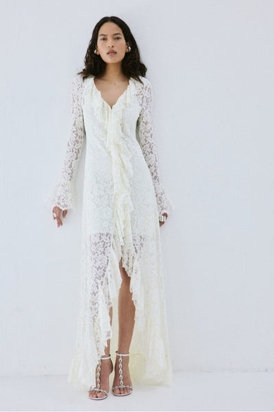 CLEMENTINA MAXI DRESS IN IVORY NYLON LACE | DE LA VALI – DE LA