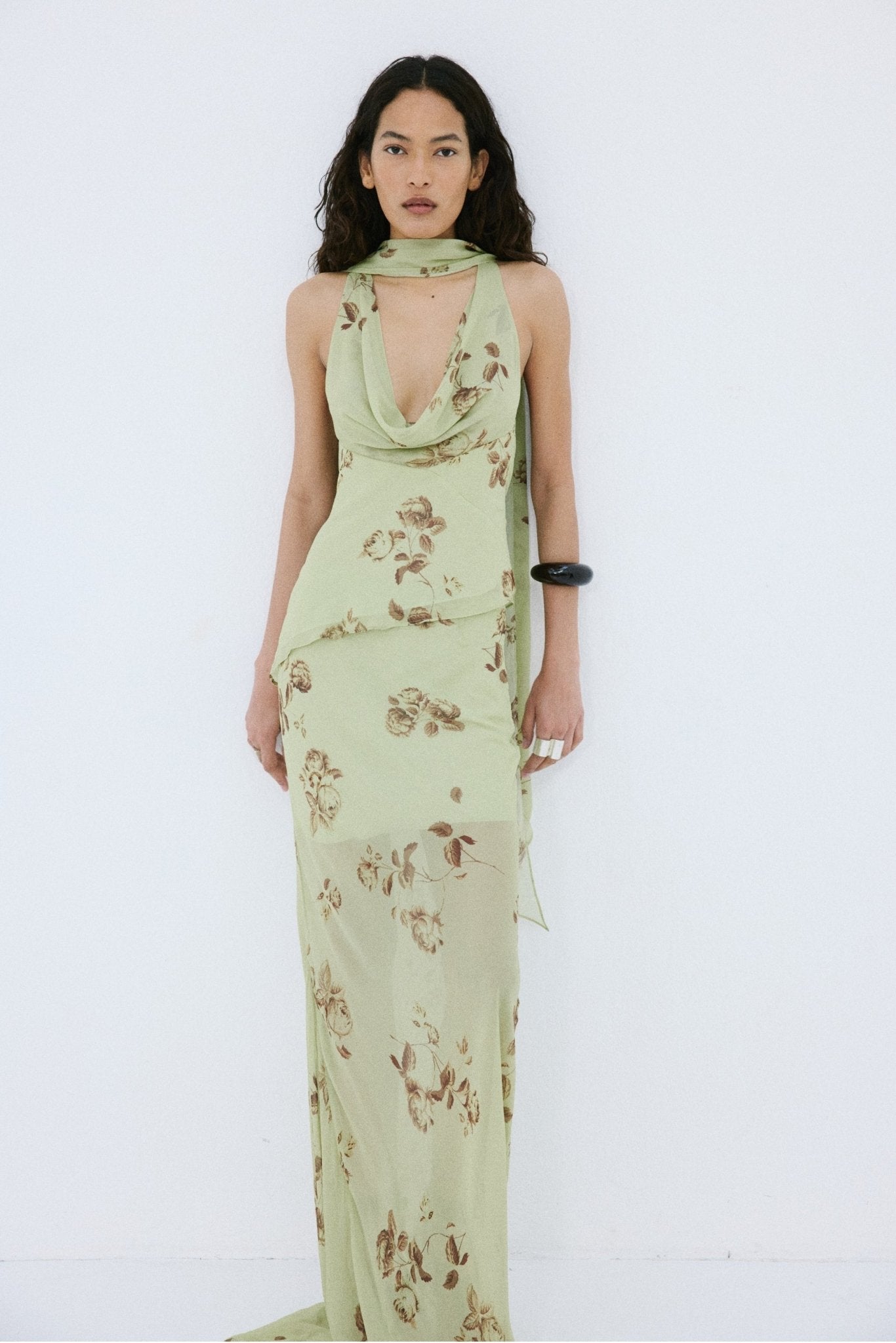 DIOSA SKIRT IN ROSA PALO GREEN VISCOSE GEORGETTE - De La Vali