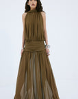 CRUZ MAXI DRESS IN TAUPE POLY CHIFFON - De La Vali