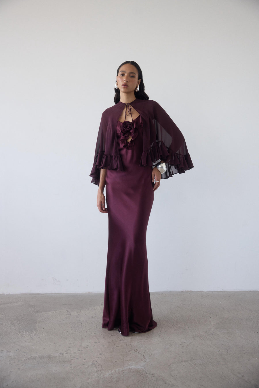 ESPERANZA LONG DRESS IN EARTH SILK SATIN