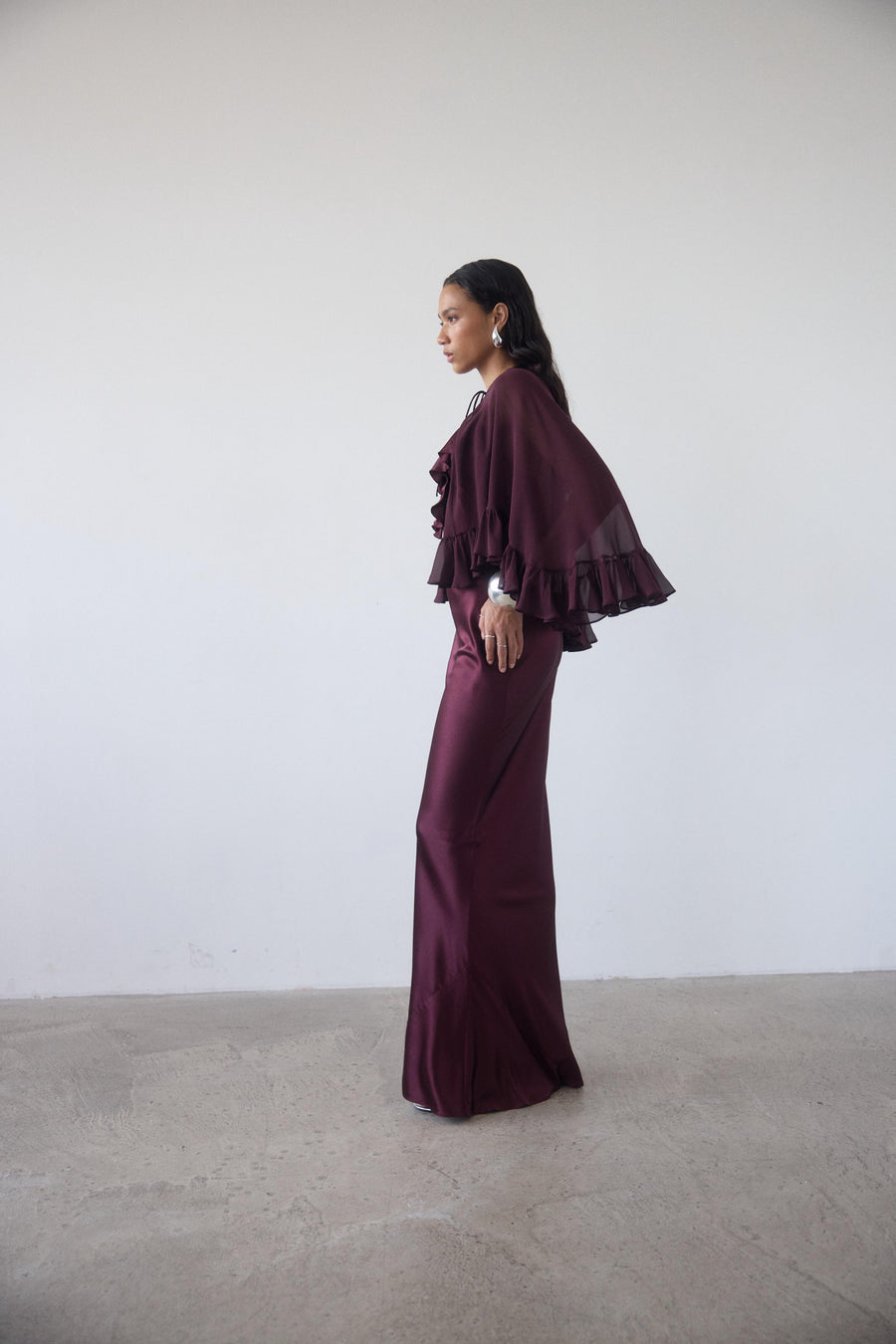 PRECIOSO CAPE IN EARTH SILK CHIFFON