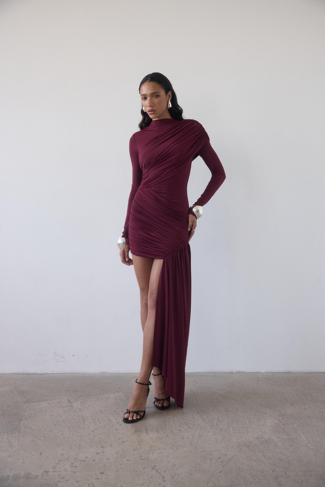 RAVEL MINI DRESS IN EARTH SPANDEX JERSEY - De La Vali