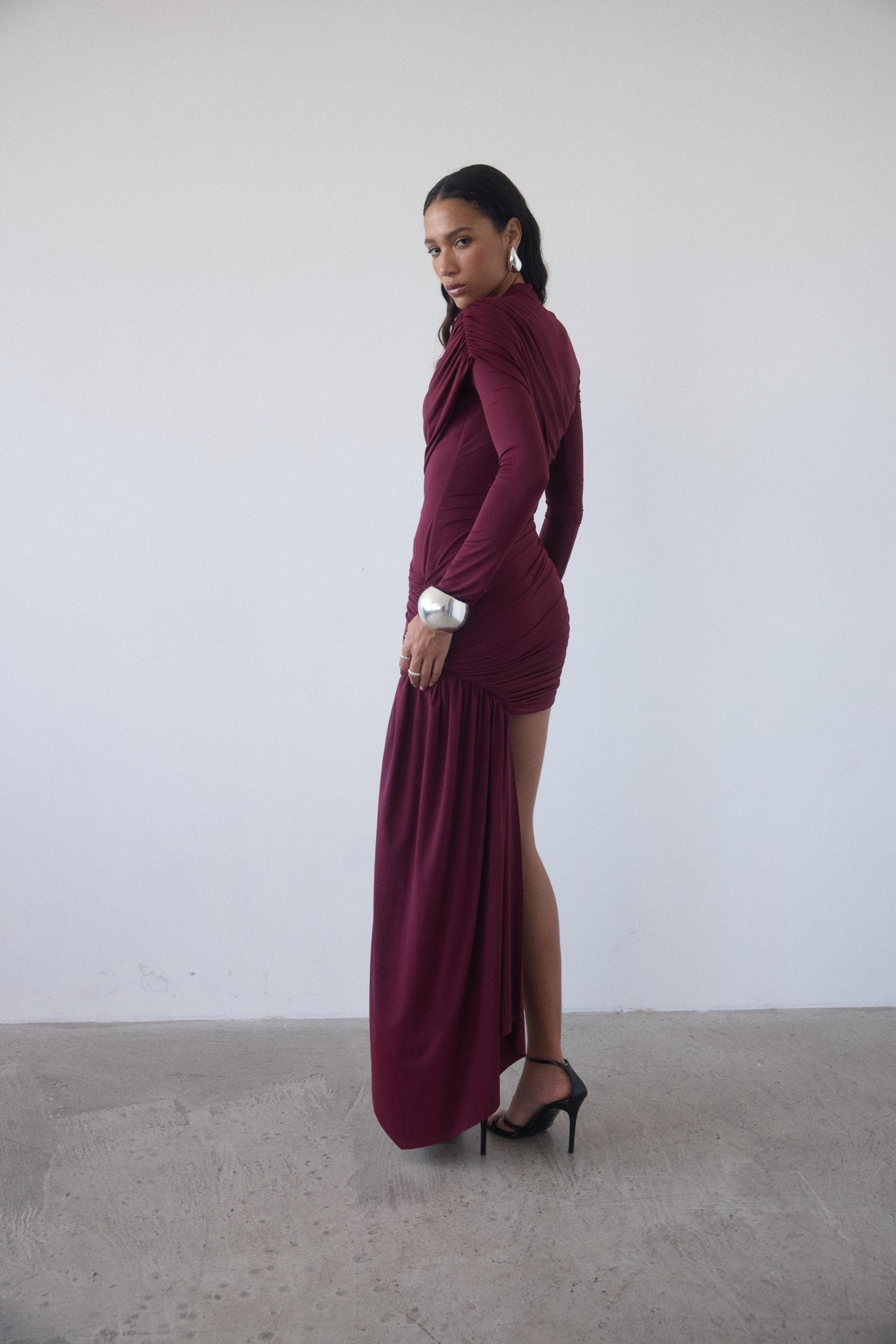 RAVEL MINI DRESS IN EARTH SPANDEX JERSEY - De La Vali