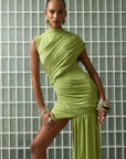 RAVENNA MINI DRESS IN GREEN SPANDEX JERSEY - De La Vali